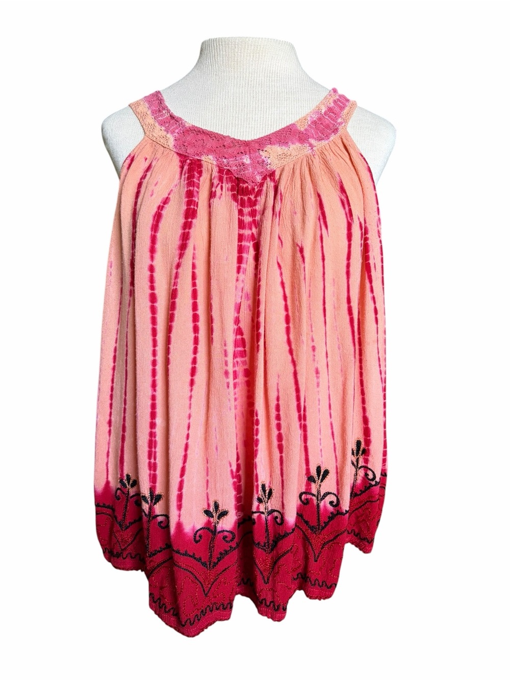 Boho Tie-Dye Lace-Trim Tank Top